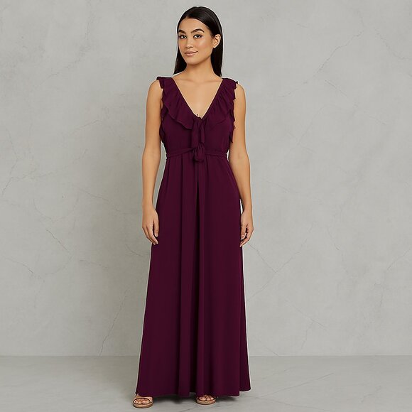 Urban Outfitters Dresses & Skirts - Urban Outfitters Deep V Ruffled Maxi Dress  Adjustable Back Tie Purple Small
